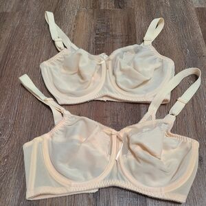 Vintage Bali Beige Bra 32D 0180 Flower Full Coverage Underwire Lot Of 2 NOS